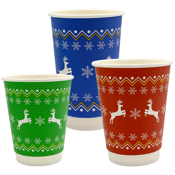 Christmas Blue & White Snowman Design Disposable Hot And Cold Beverage  Paper Cups