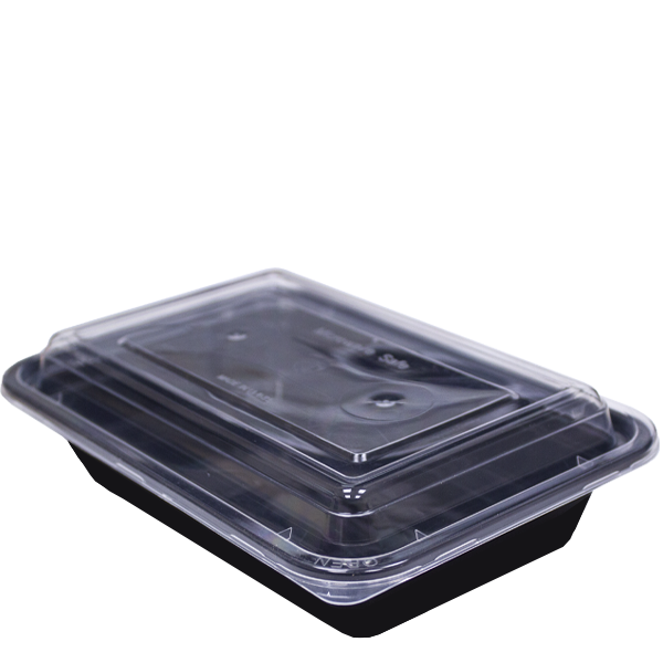 1100 ML Black Two Compartment Rectangle Container with Clear Lid