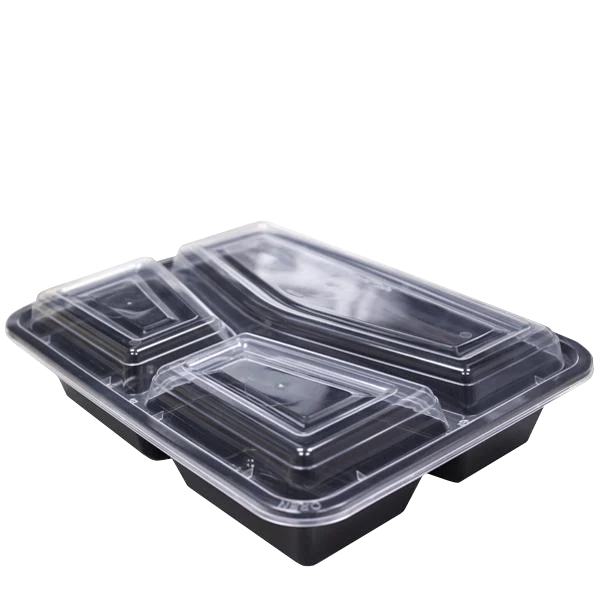 H Pack Container Black Base Microwavable 3 Compartment