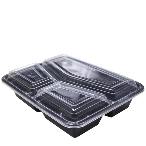 H Pack Container Black Base Microwavable 3 Compartment