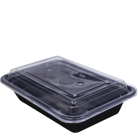 H Pack and Herald now Container 16oz / 400ml / Clear Lids / 150 Containers Black Base Microwavable Container