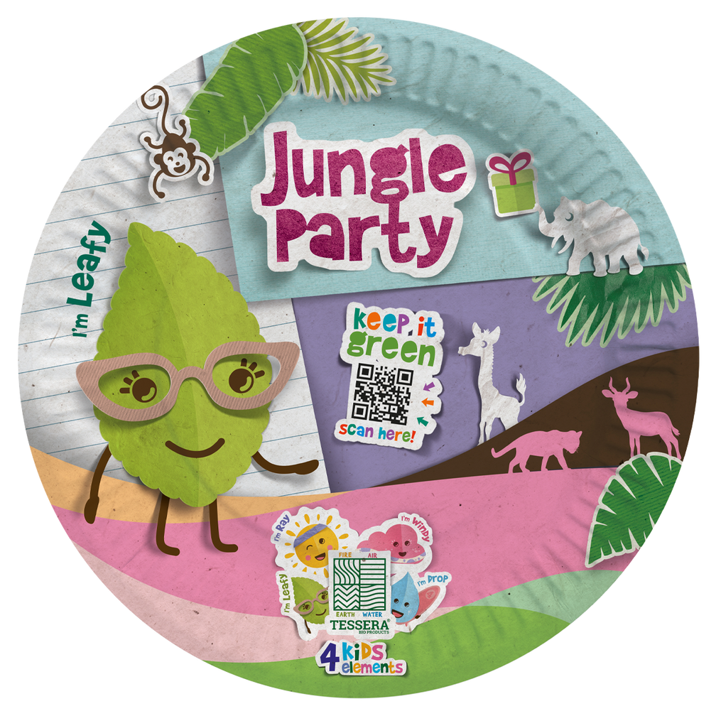 Intertan Disposable Tableware Jungle Party / 96 Plates 4KIDS Elements Paper Plates