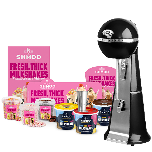 Aimia Foods Shmoo Milkshake Machine Shmoo Milkshake Luxury Black Spindle Mixer with Starter Pack