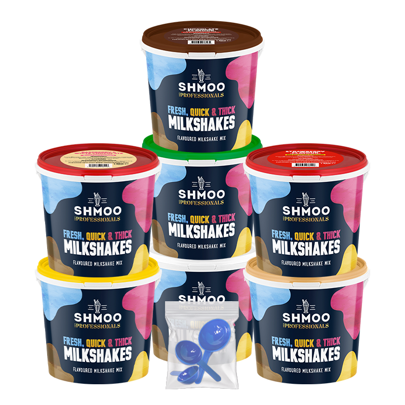 Aimia Foods Shmoo Milkshake Mix 7 x 1.8kg Tubs / Free Pack of Scoops Shmoo Milkshake Ultimate Bundle with Free Scoops